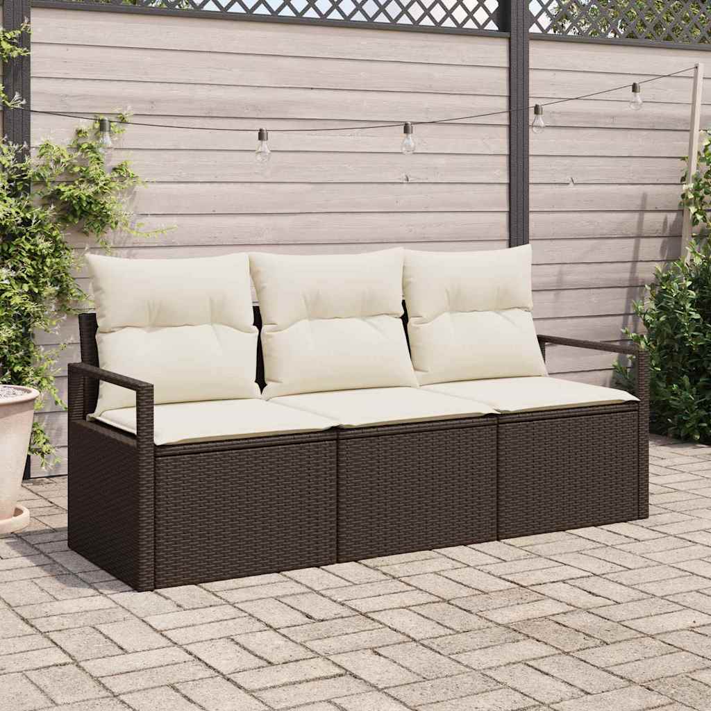 vidaXL Garden Bench Set with Cushion 3 pcs Black and White poly rattan