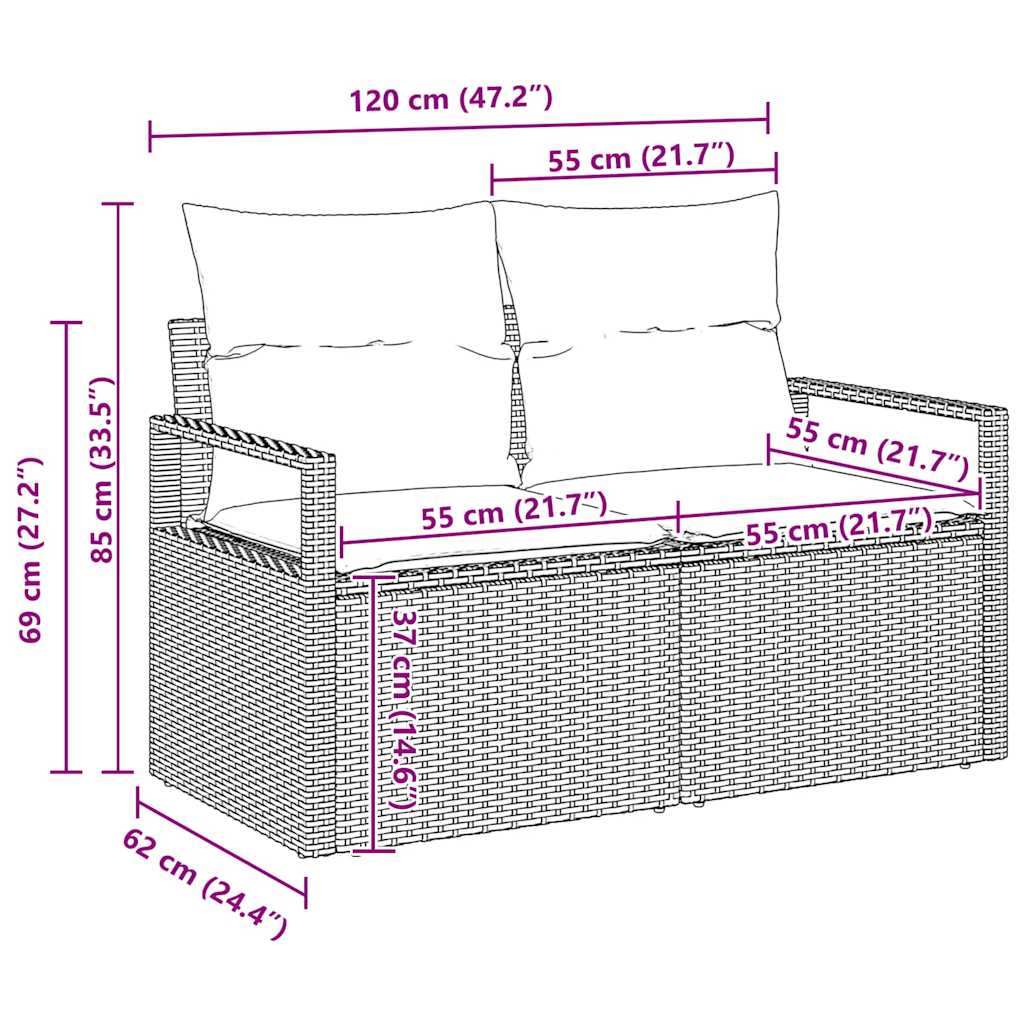 vidaXL Garden Bench Set with Cushion 3 pcs Black and White poly rattan