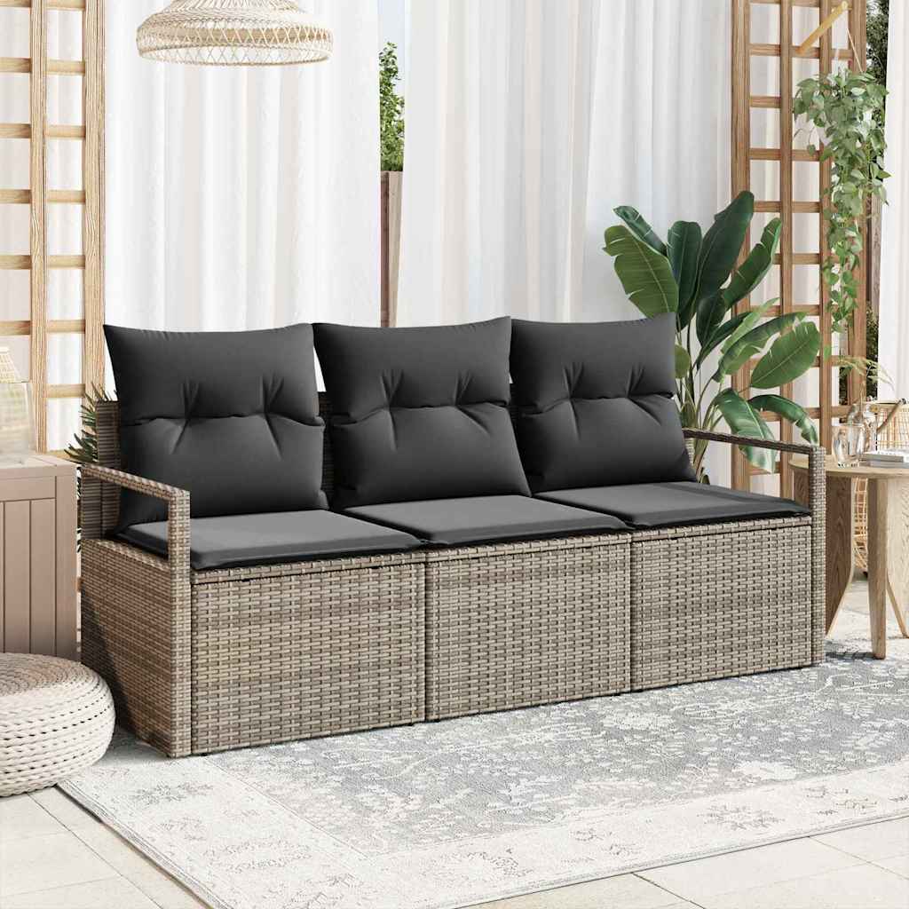 vidaXL Garden Bench Set with Cushion 3 pcs Black and White poly rattan