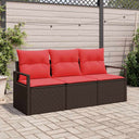 vidaXL Tuinbank Set met kussen 3 pcs Bruin en Rood poly rattan