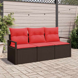 vidaXL Tuinbank Set met kussen 3 pcs Bruin en Rood poly rattan