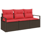 vidaXL Tuinbank Set met kussen 3 pcs Bruin en Rood poly rattan