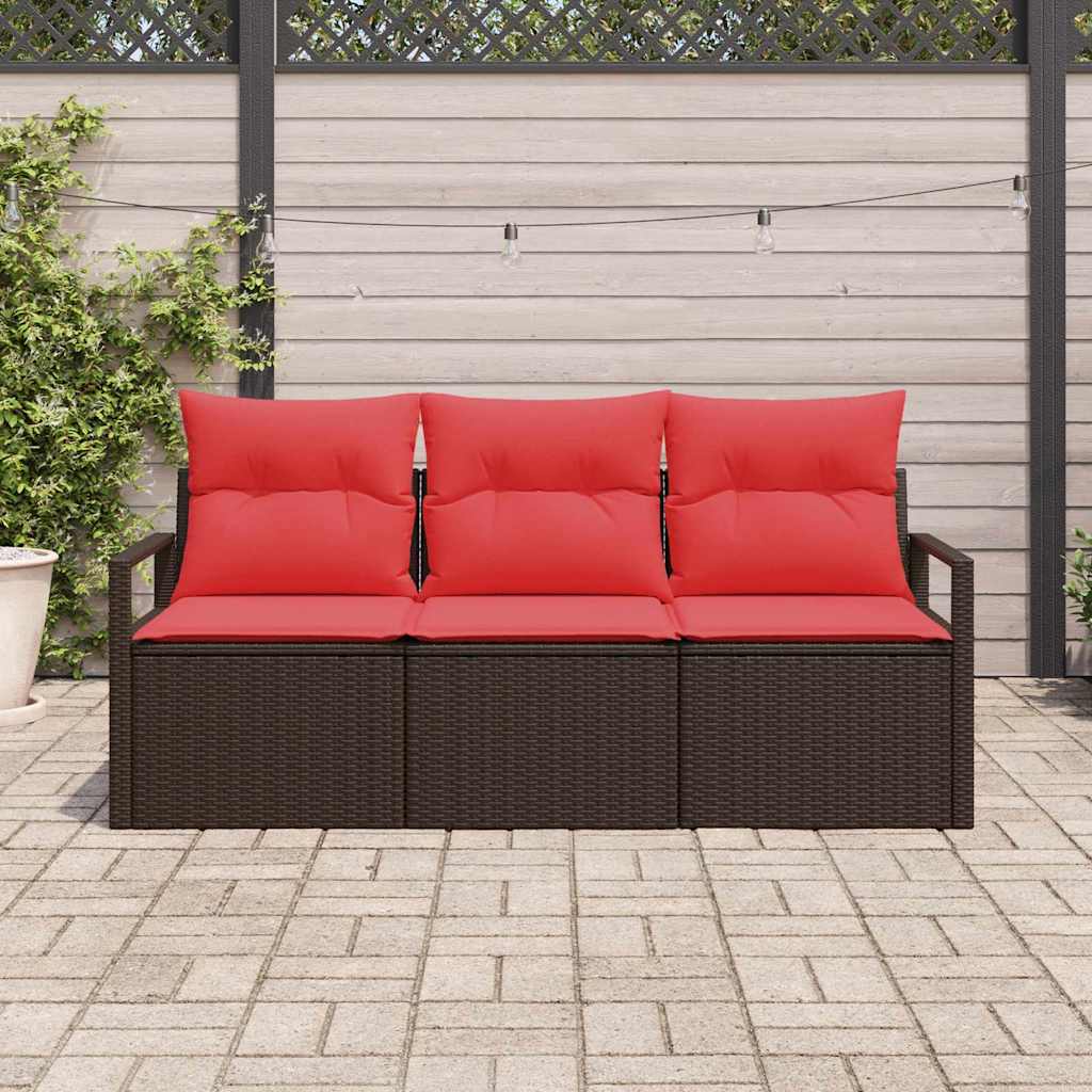 vidaXL Tuinbank Set met kussen 3 pcs Bruin en Rood poly rattan