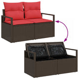 vidaXL Tuinbank Set met kussen 3 pcs Bruin en Rood poly rattan