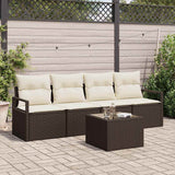 vidaXL Bankstel met kussen met opslag 5 pcs Zwart en Crème poly rattan