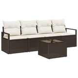 vidaXL Bankstel met kussen met opslag 5 pcs Zwart en Crème poly rattan