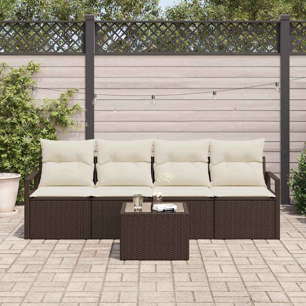 vidaXL Bankstel met kussen met opslag 5 pcs Zwart en Crème poly rattan