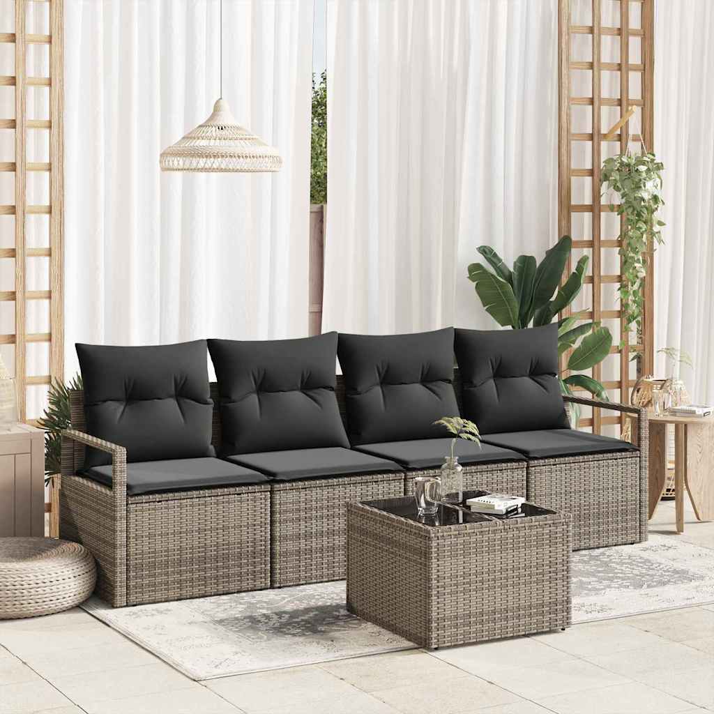 vidaXL Bankstel met kussen met opslag 5 pcs Zwart en Crème poly rattan