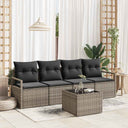 vidaXL Bankstel met kussen met opslag 5 pcs Zwart en Crème poly rattan