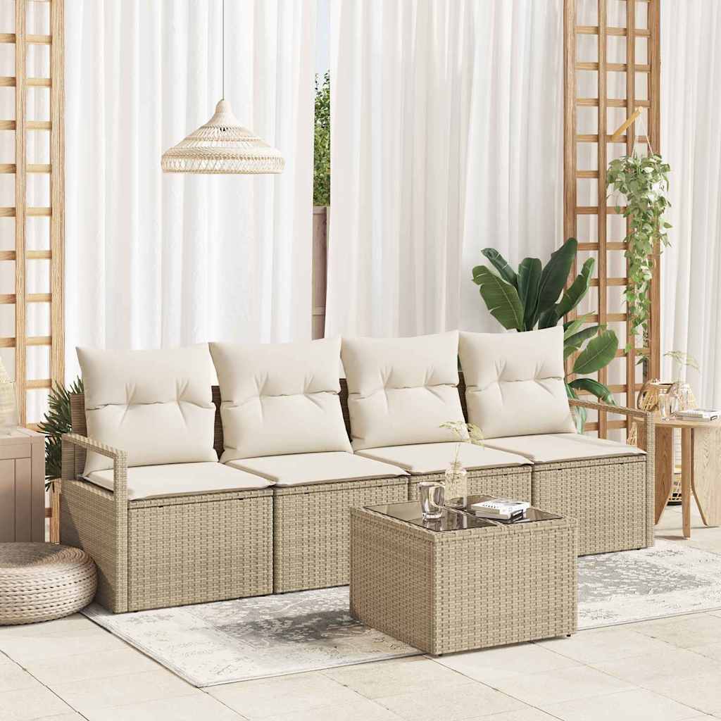 vidaXL Bankstel met kussen met opslag 5 pcs Zwart en Crème poly rattan
