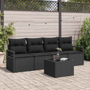 vidaXL Bankstel met kussen met opslag 5 pcs Zwart en Crème poly rattan