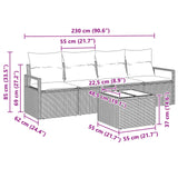 vidaXL Bankstel met kussen met opslag 5 pcs Beige en Rood poly rattan