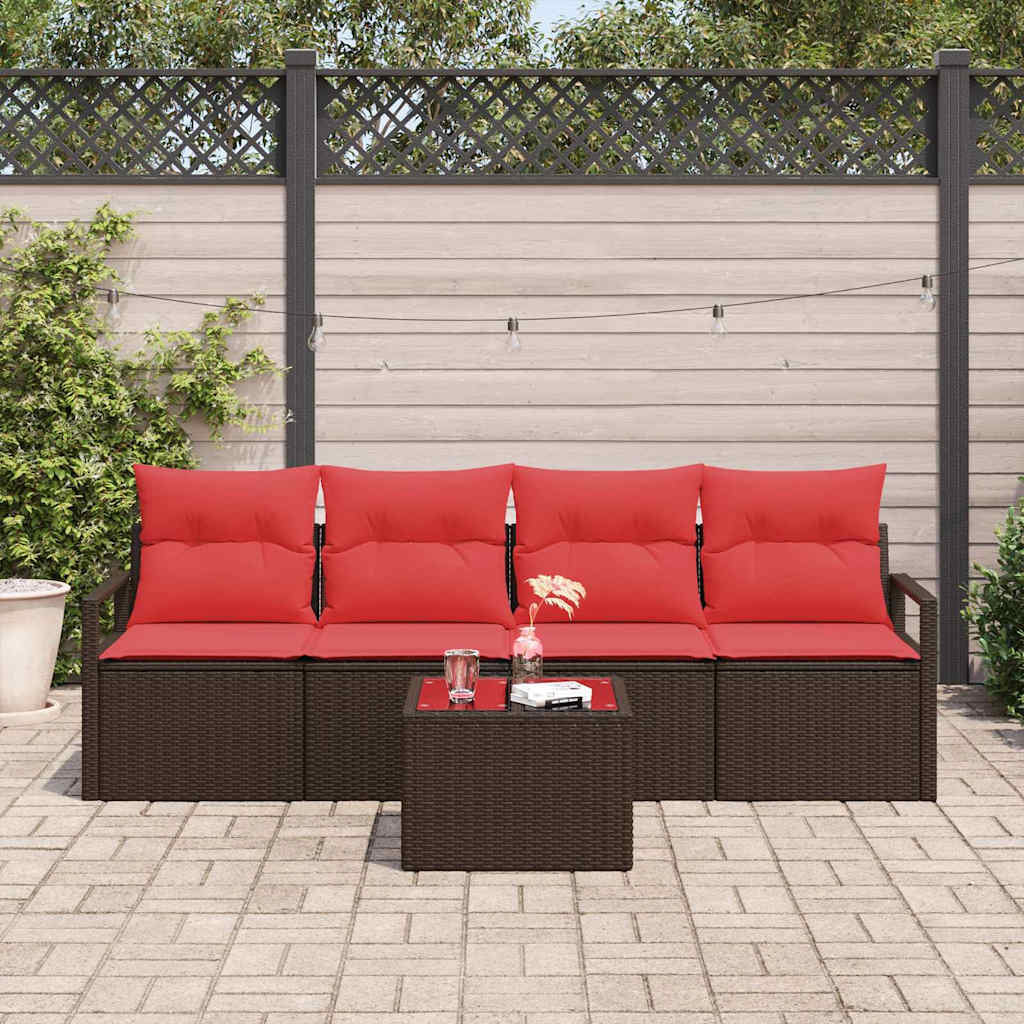 vidaXL Bankstel met kussen met opslag 5 pcs Beige en Rood poly rattan