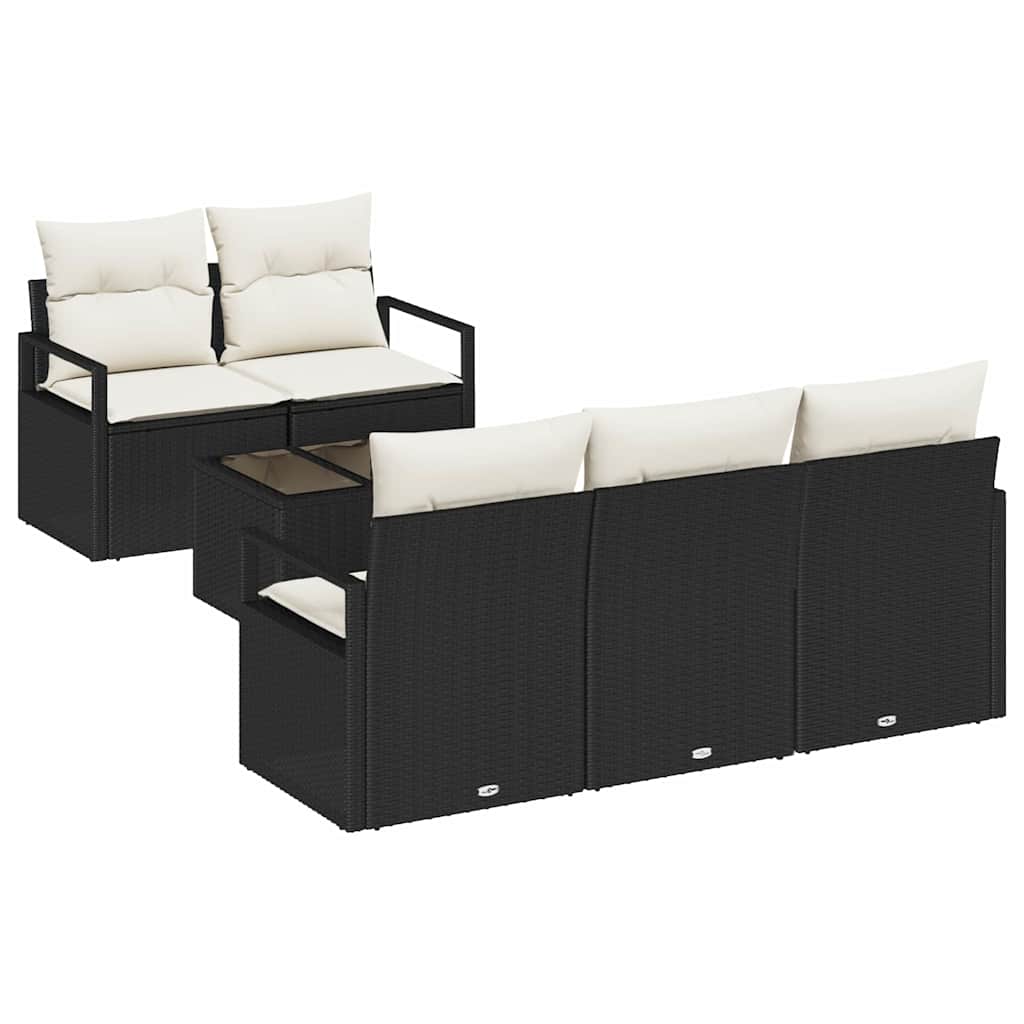 vidaXL Tuinbank Set met kussen 6 pcs Zwart en Crème poly rattan