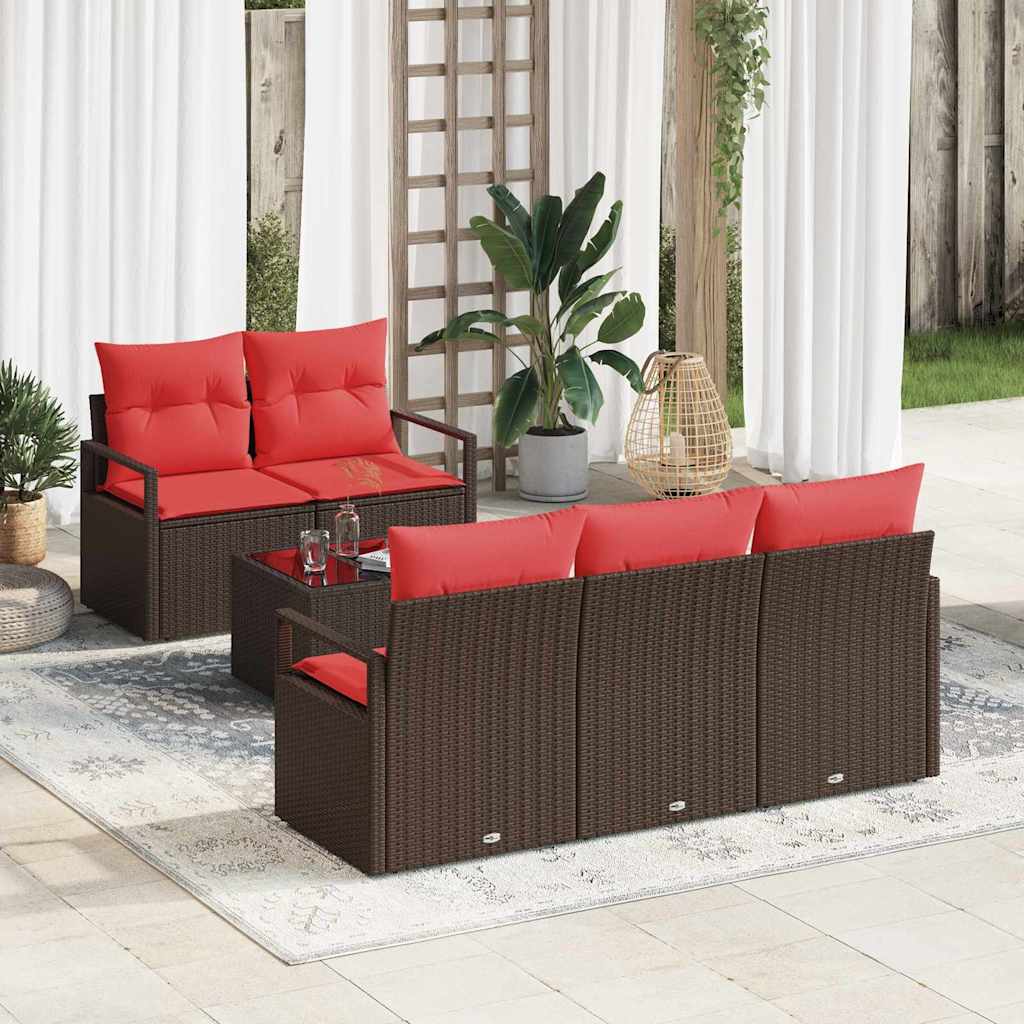 vidaXL Garden Sofa Set with Cushions 6 pcs Beige and Red poly rattan