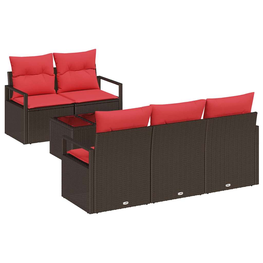 vidaXL Garden Sofa Set with Cushions 6 pcs Beige and Red poly rattan