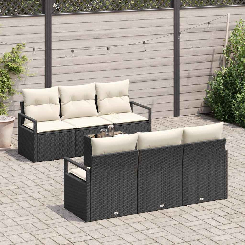 vidaXL Tuinbank Set met kussen 7 pcs Zwart en Crème poly rattan
