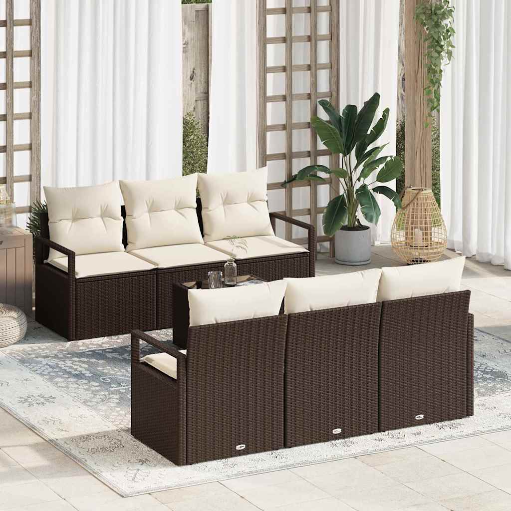vidaXL Tuinbank Set met kussen 7 pcs Zwart en Crème poly rattan