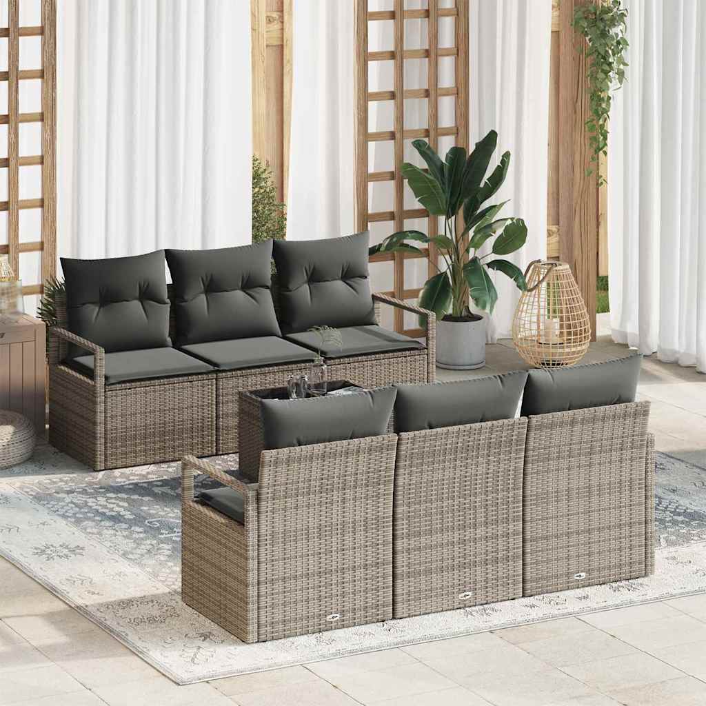 vidaXL Tuinbank Set met kussen 7 pcs Zwart en Crème poly rattan