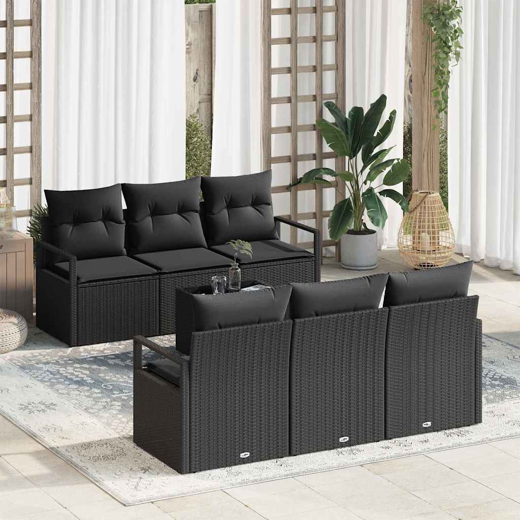 vidaXL Tuinbank Set met kussen 7 pcs Zwart en Crème poly rattan