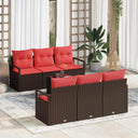 vidaXL Tuinbank Set met kussen 7 pcs Beige en Rood poly rattan