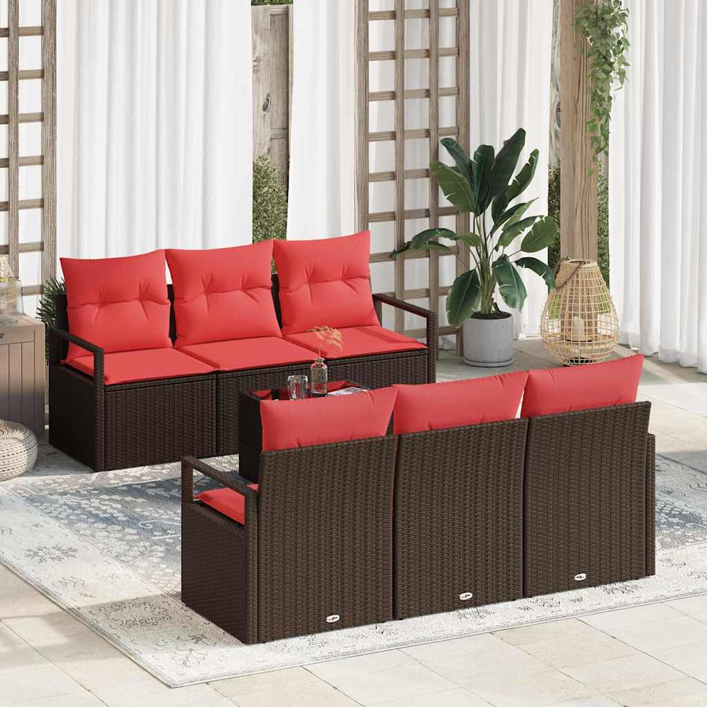 vidaXL Tuinbank Set met kussen 7 pcs Beige en Rood poly rattan