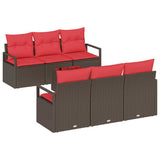 vidaXL Tuinbank Set met kussen 7 pcs Beige en Rood poly rattan