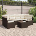 vidaXL Tuinbank Set 7 pcs Zwart en Crème Poly rattan, staal en glas
