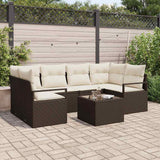 vidaXL Tuinbank Set 7 pcs Zwart en Crème Poly rattan, staal en glas
