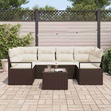 vidaXL Tuinbank Set 7 pcs Zwart en Crème Poly rattan, staal en glas