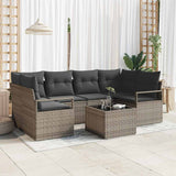 vidaXL Tuinbank Set 7 pcs Zwart en Crème Poly rattan, staal en glas
