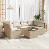 vidaXL Tuinbank Set 7 pcs Zwart en Crème Poly rattan, staal en glas