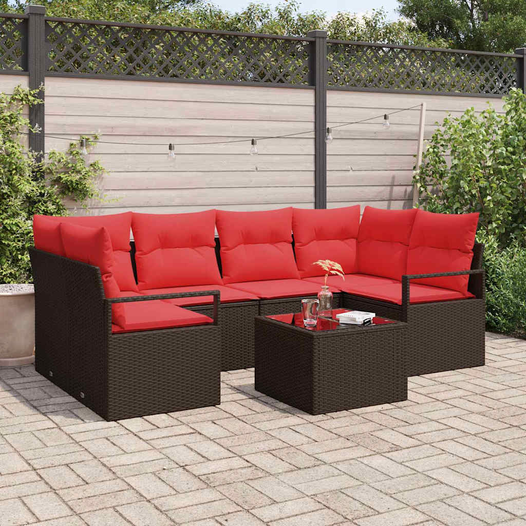 vidaXL Garden Bench Set with Cushion 7 pcs Beige and Red poly rattan