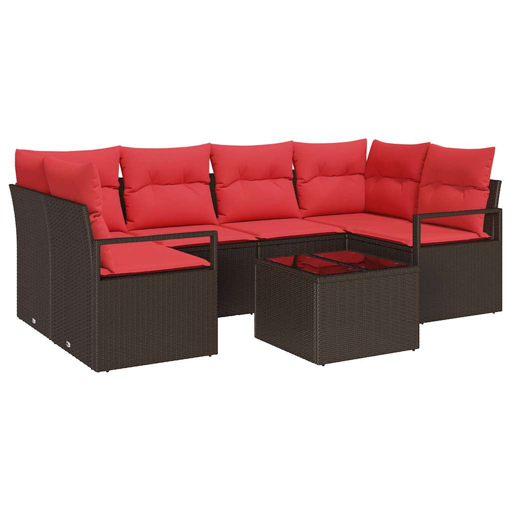 vidaXL Garden Bench Set with Cushion 7 pcs Beige and Red poly rattan