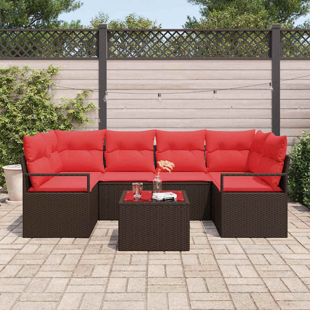 vidaXL Garden Bench Set with Cushion 7 pcs Beige and Red poly rattan