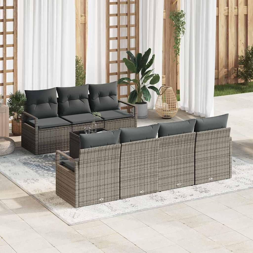vidaXL Tuinbank Set 8 pcs Zwart en Crème Poly rattan, staal en glas