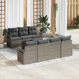 vidaXL Tuinbank Set 8 pcs Zwart en Crème Poly rattan, staal en glas
