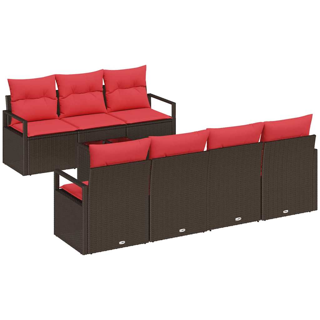 vidaXL Tuinbank Set met kussen 8 pcs Beige en Rood poly rattan