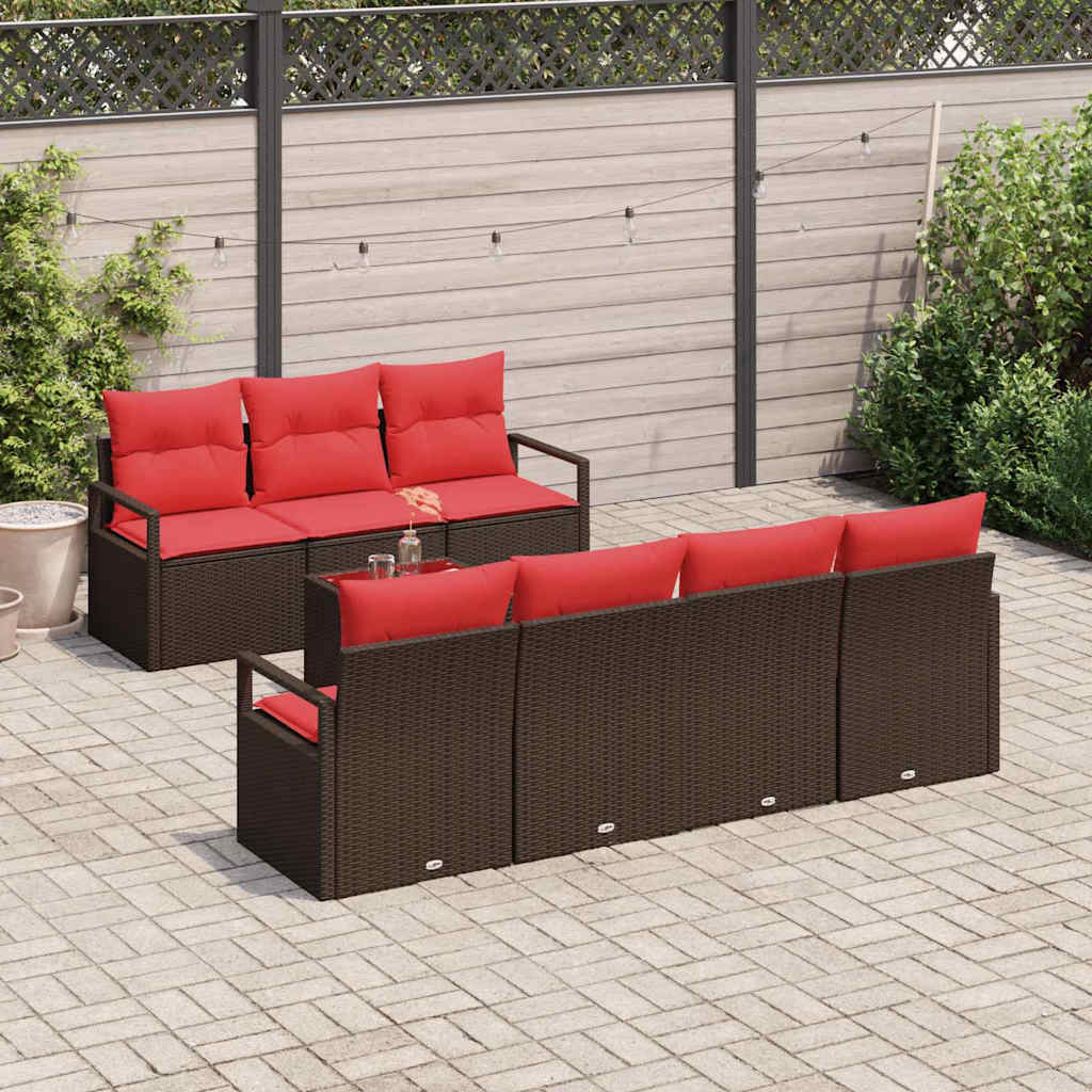 vidaXL Tuinbank Set met kussen 8 pcs Beige en Rood poly rattan