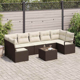 vidaXL Tuinbank Set 8 pcs Zwart en Crème Poly rattan, staal en glas