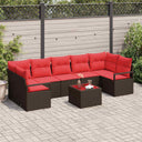 vidaXL Tuinbank Set met kussen 8 pcs Beige en Rood poly rattan