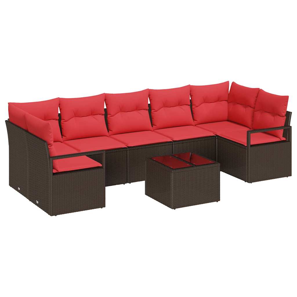 vidaXL Tuinbank Set met kussen 8 pcs Beige en Rood poly rattan