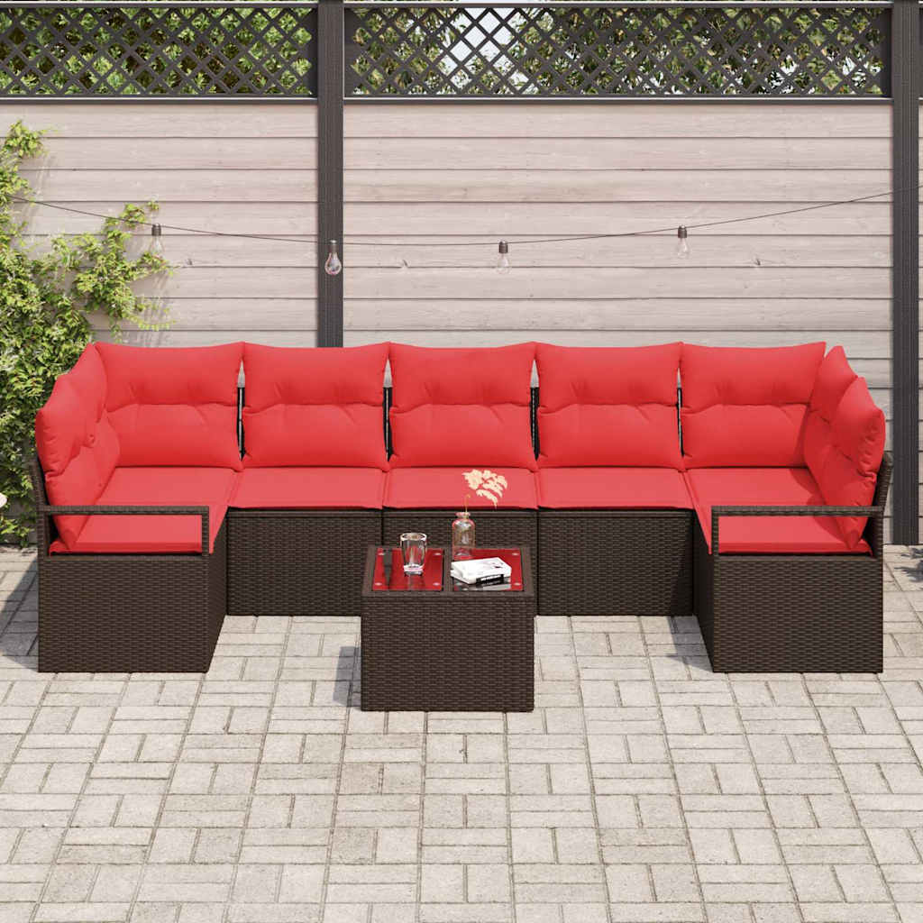 vidaXL Tuinbank Set met kussen 8 pcs Beige en Rood poly rattan