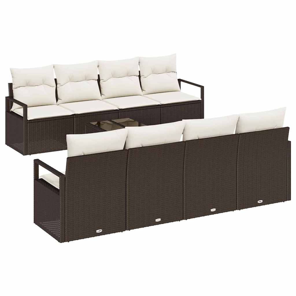 vidaXL Tuinbank Set met kussen 9 pcs Zwart en Crème poly rattan