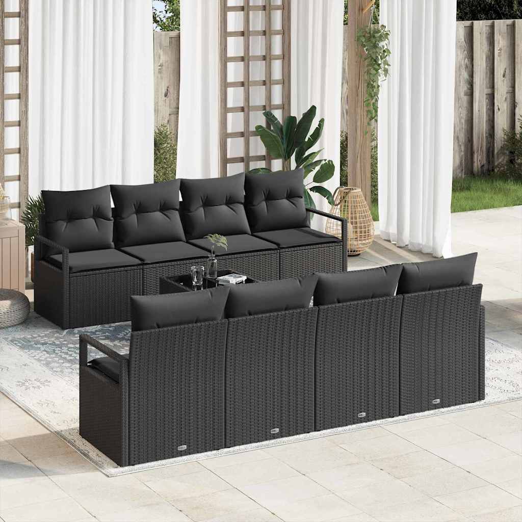vidaXL Tuinbank Set met kussen 9 pcs Zwart en Crème poly rattan
