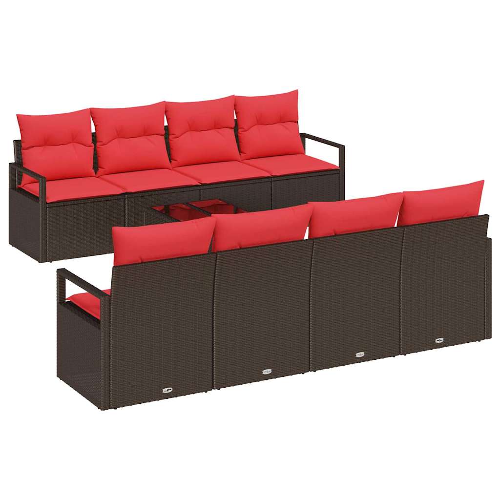 vidaXL Bankstel met kussen met opslag 9 pcs Beige en Rood poly rattan
