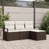 vidaXL Bankstel met kussen met opslag 4 pcs Zwart en Crème poly rattan