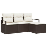 vidaXL Bankstel met kussen met opslag 4 pcs Zwart en Crème poly rattan