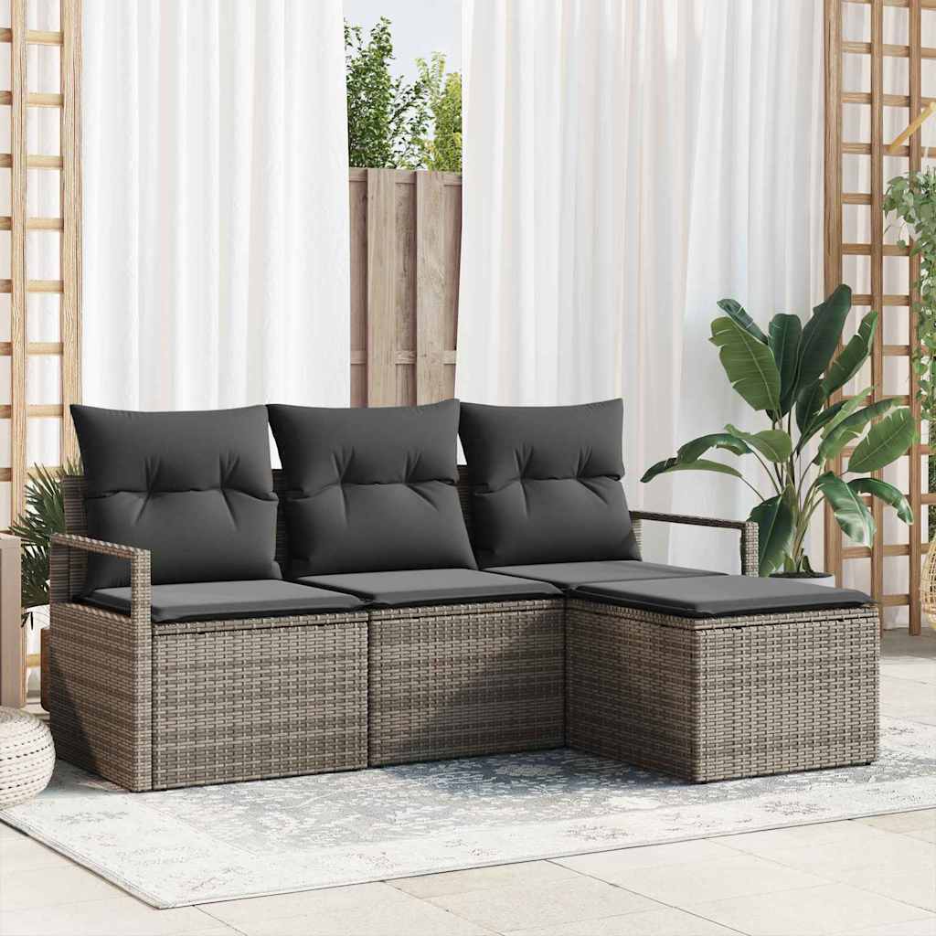 vidaXL Bankstel met kussen met opslag 4 pcs Zwart en Crème poly rattan