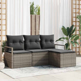 vidaXL Bankstel met kussen met opslag 4 pcs Zwart en Crème poly rattan